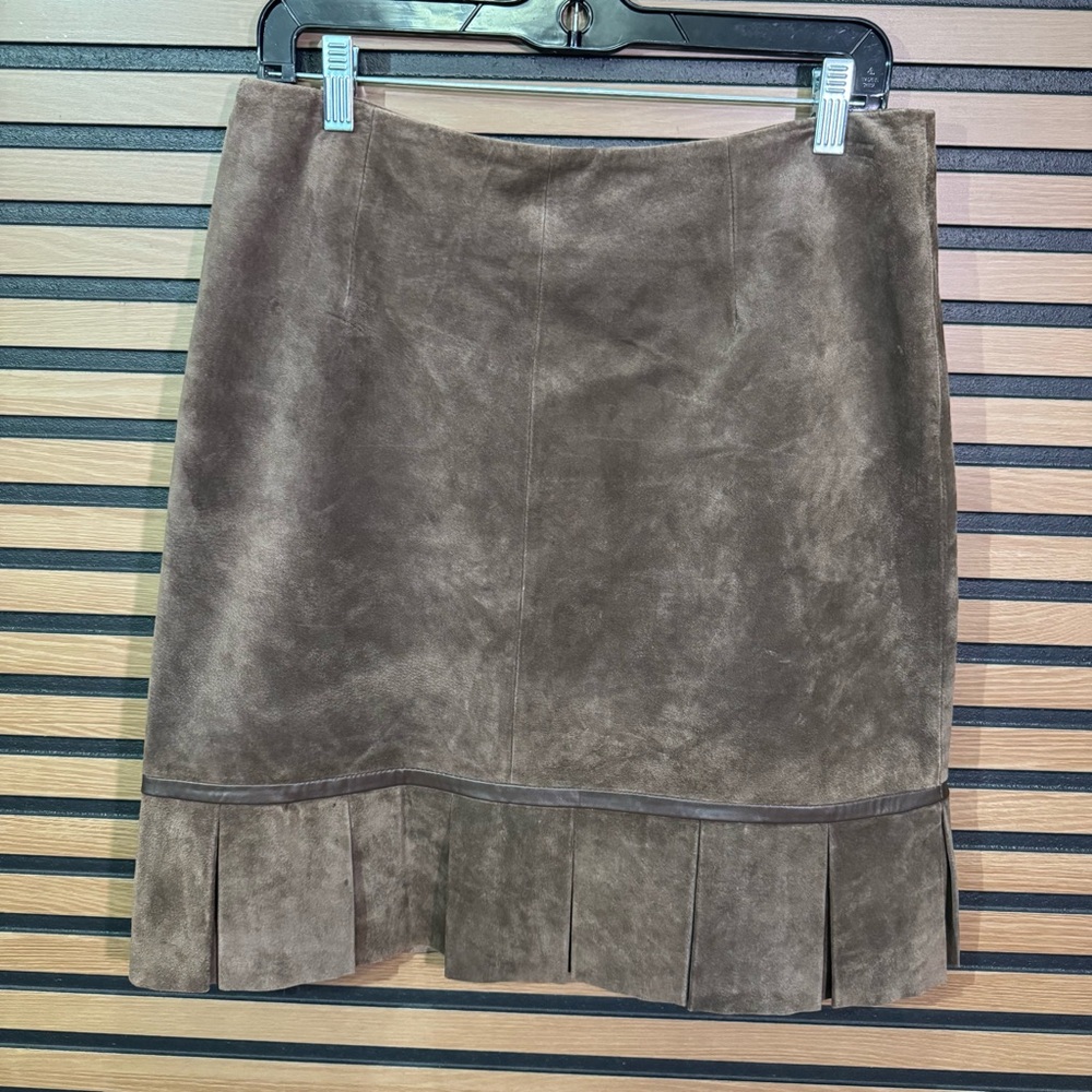 Vintage Yvonne & Marie Suede Leather Pleated Hem Women’s Skirt Size 12